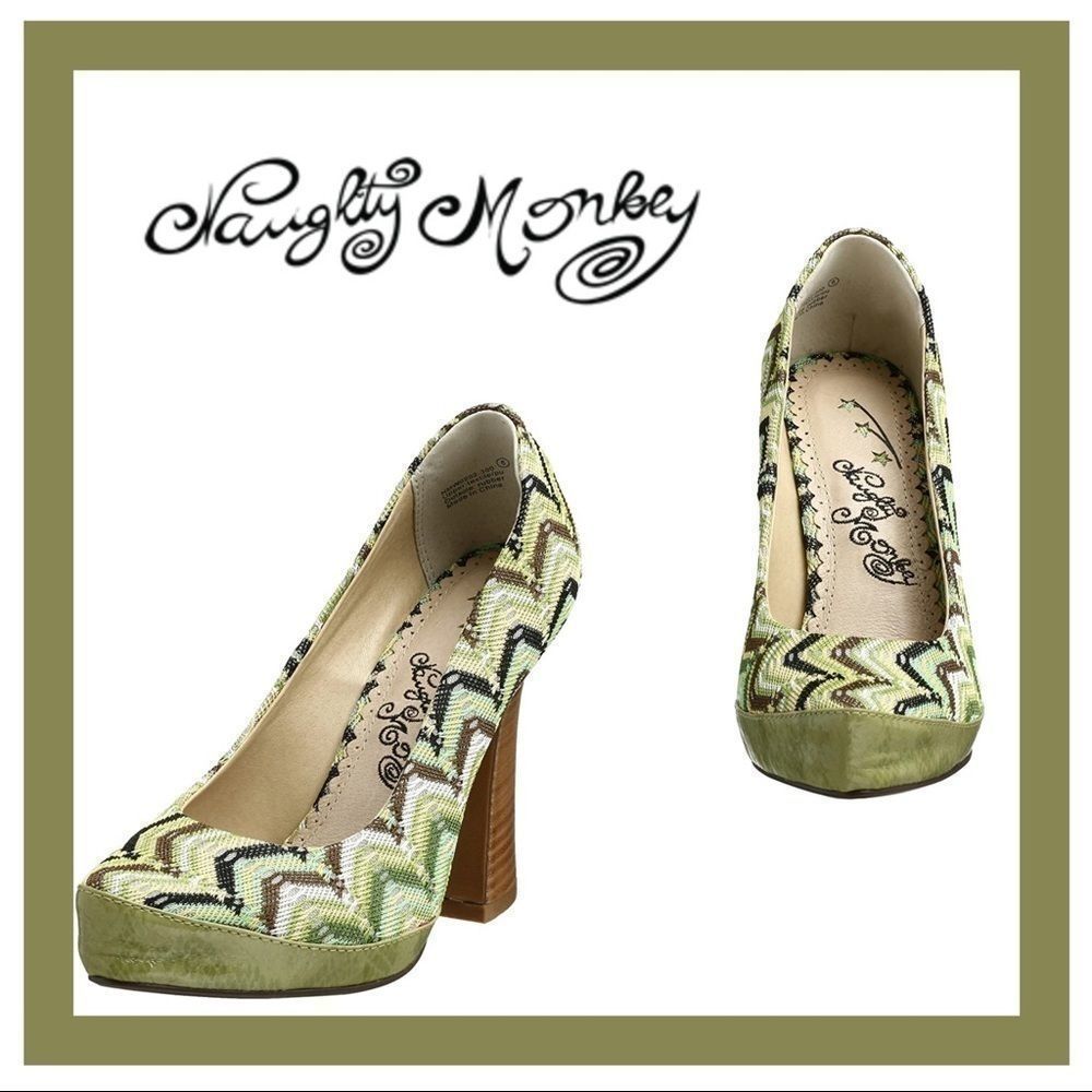 Naughty Monkey T-Cup Green Leather/Fabric Pump 6